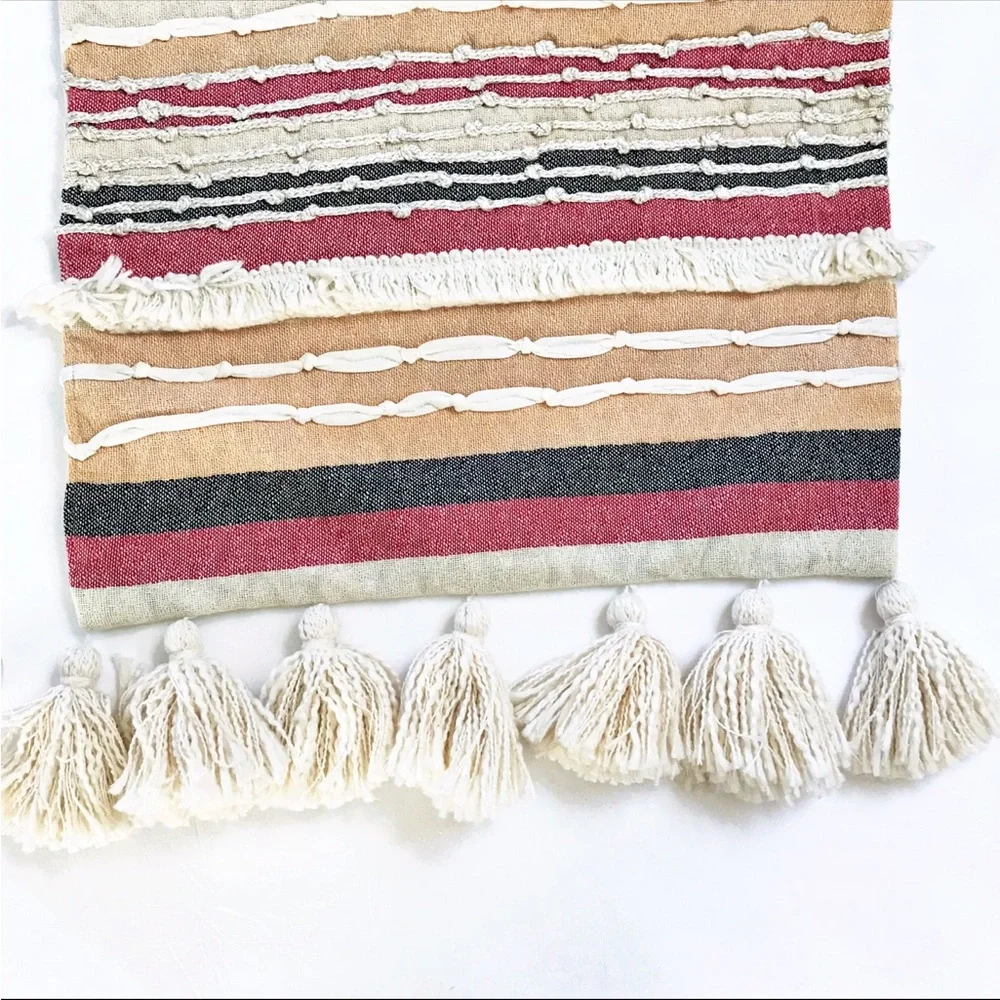 Pier 1 Imports Embellished Tassel Striped Table Runner NWT
